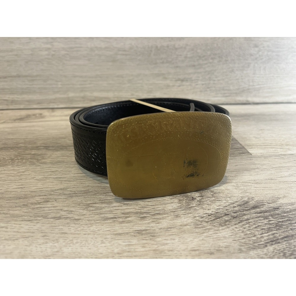 Genuine Leather And‎ Man Made Material Belt W Buckle Black Size 42